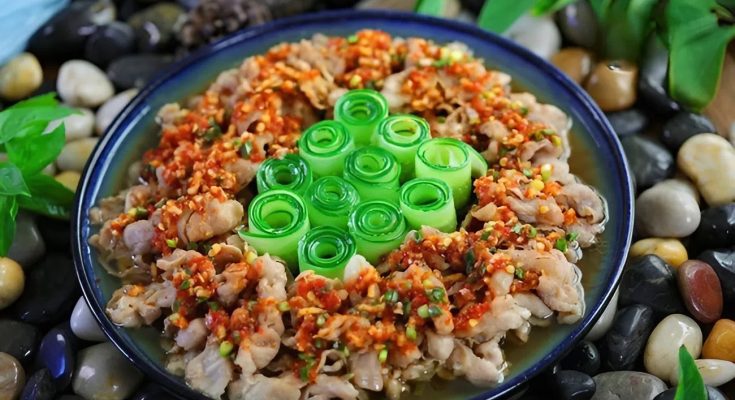 ăn ngon, món bò cuộn sốt tỏi